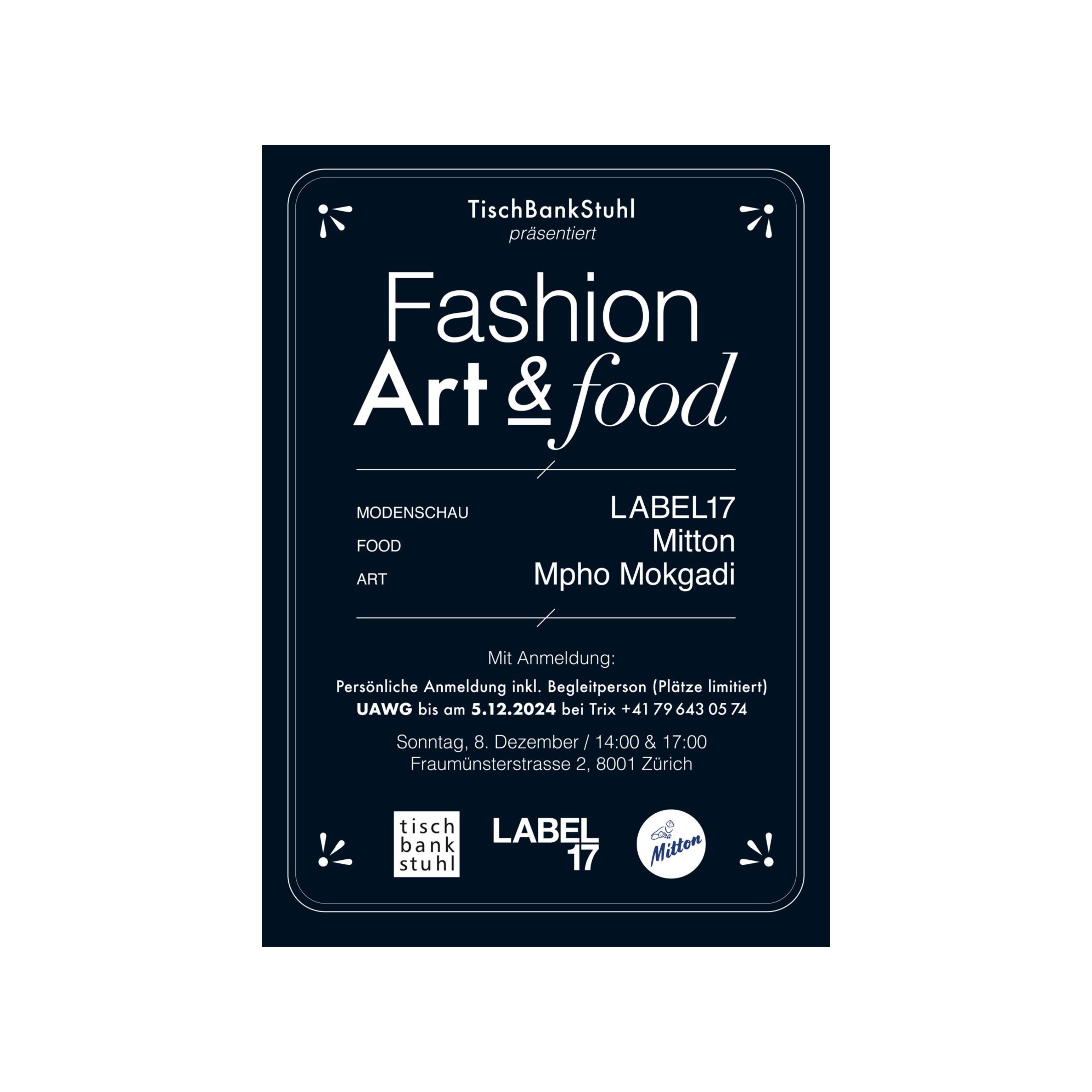 Fashion, Art & Food Invitation for December 8th 2024 from LABEL17