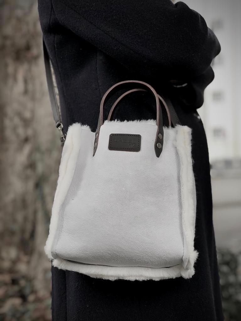 Crossbody Bag Shearling Reversible Mini by LABEL17 in White, Made in Switzerland