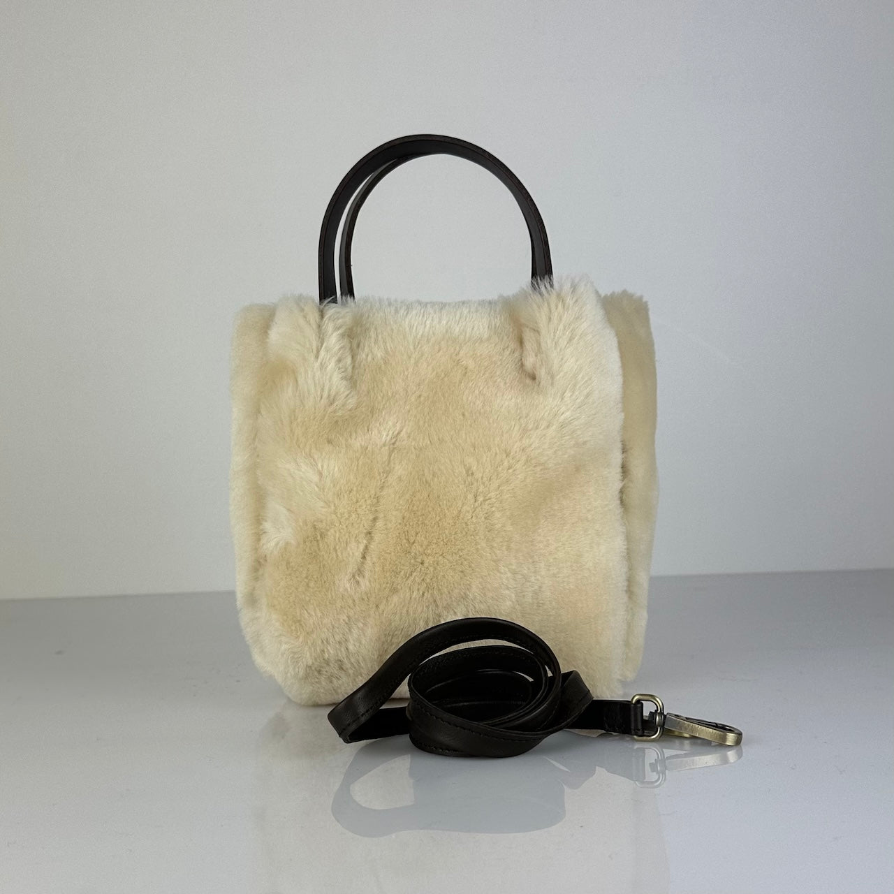 Crossbody Bag Shearling Reversible ANDREA by LABEL17 in Creme, Made in Switzerland