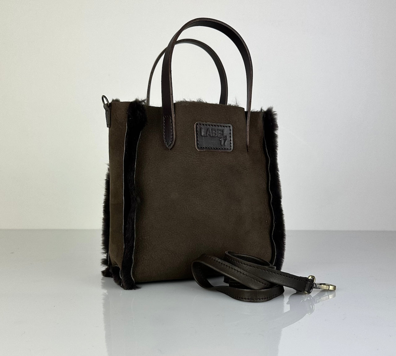 Crossbody Bag Shearling Reversible ANDREA by LABEL17 in Darkbrown, Made in Switzerland