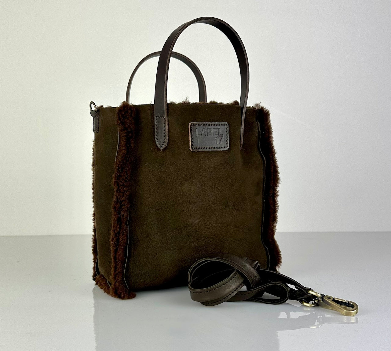 Crossbody Bag Shearling Reversible ANDREA by LABEL17 in Hazel, Made in Switzerland