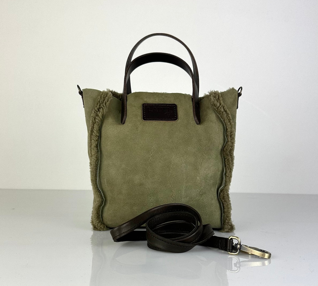 Crossbody Bag Shearling Reversible ANDREA by LABEL17 in Winter Moss, Made in Switzerland