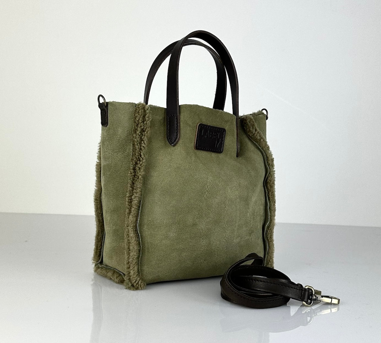 Crossbody Bag Shearling Reversible ANDREA by LABEL17 in Winter Moss, Made in Switzerland