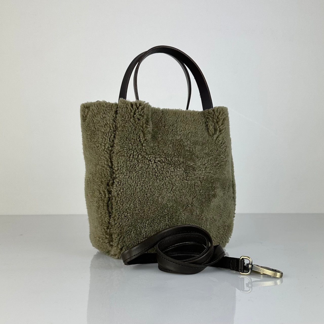 Crossbody Bag Shearling Reversible ANDREA by LABEL17 in Winter Moss, Made in Switzerland