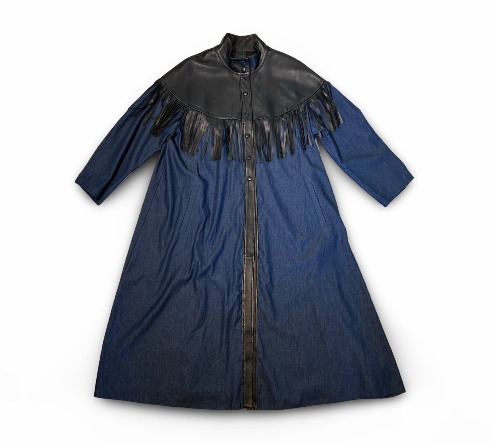 Long Denim Coat WESTERN with Shoulder Fringes from LABEL17, Made in Morocco