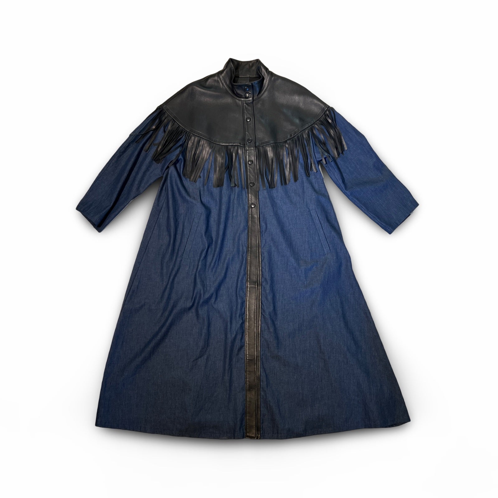 Long Denim Coat WESTERN with Shoulder Fringes from LABEL17, Made in Morocco