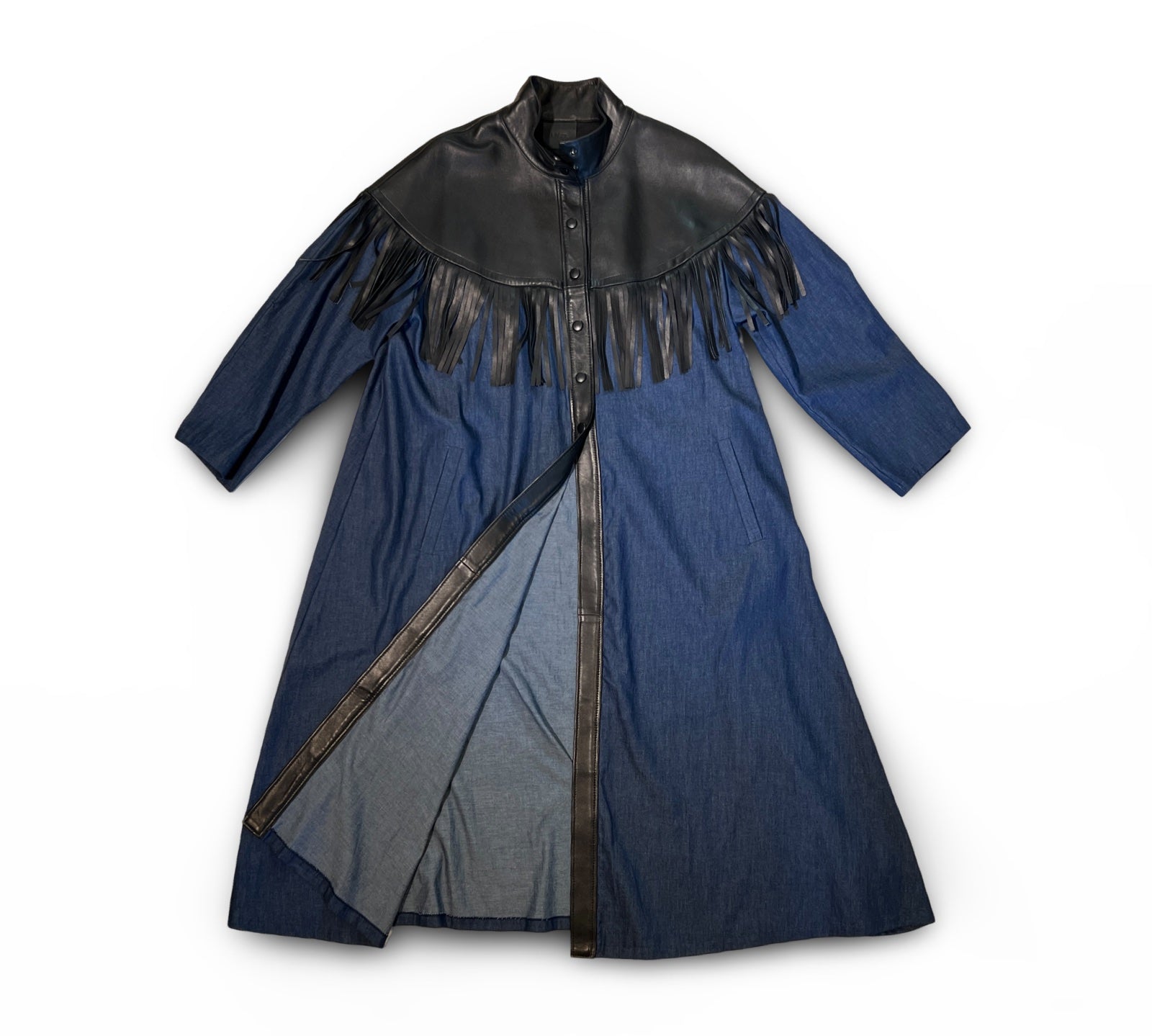 Long Denim Coat WESTERN with Shoulder Fringes from LABEL17, Made in Morocco